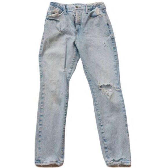 good american Denim - Good American High Rise Mom Jeans Light Wash Distressed Size 8/29
